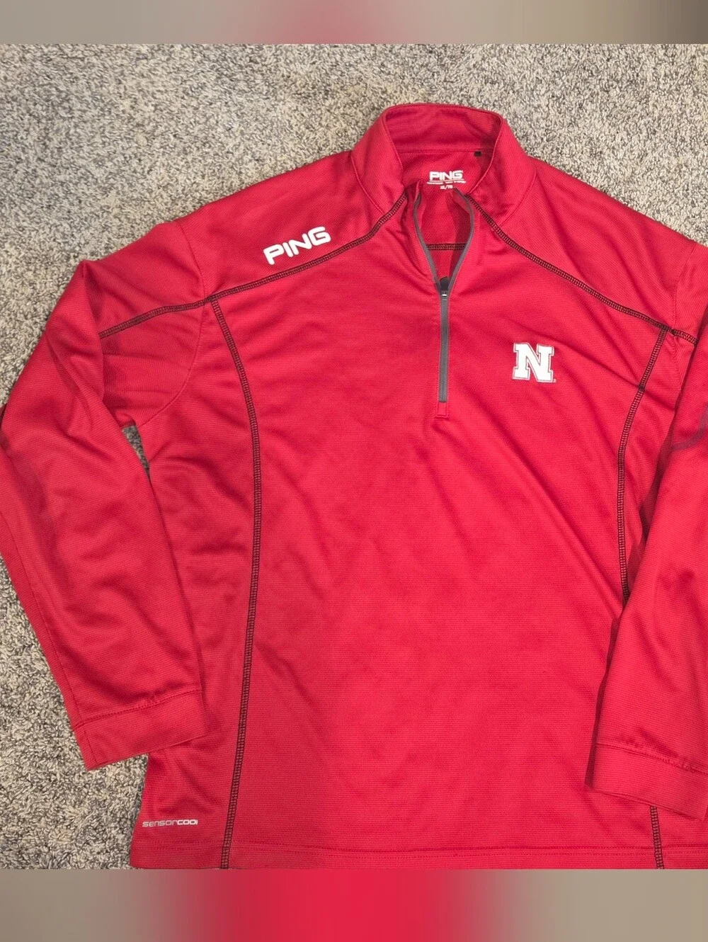 PING Men's Red Quarter-Zip Performance Pullover with N Accent